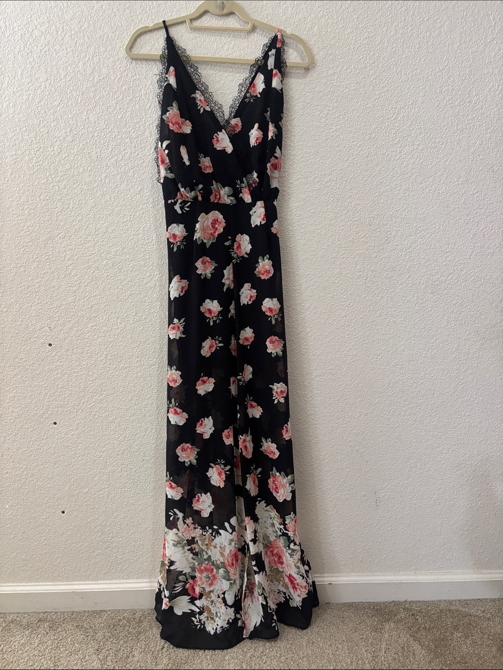 Cotton Candy Black Maxi Dress with Pink Floral Print